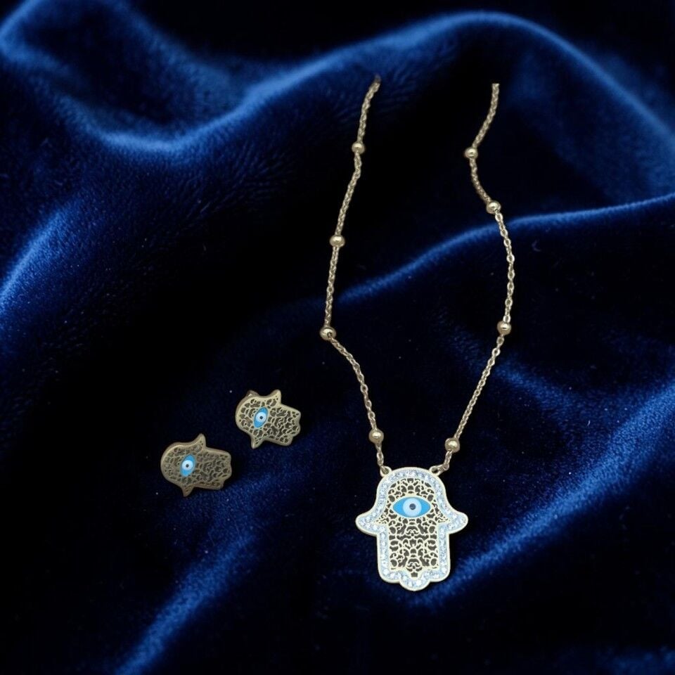 Hamsa Vision Kolye ve Küpe Takımı
