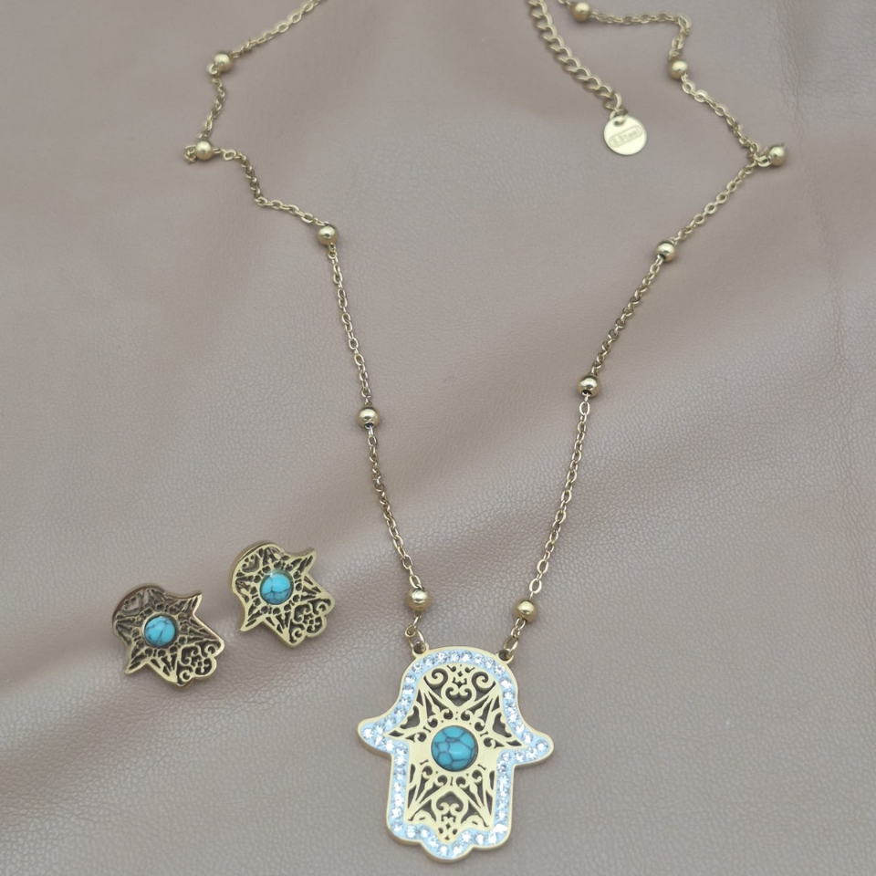 Hamsa Aura Kolye ve Küpe Takımı