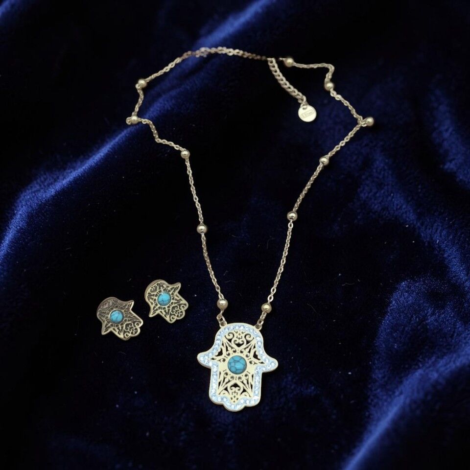 Hamsa Aura Kolye ve Küpe Takımı